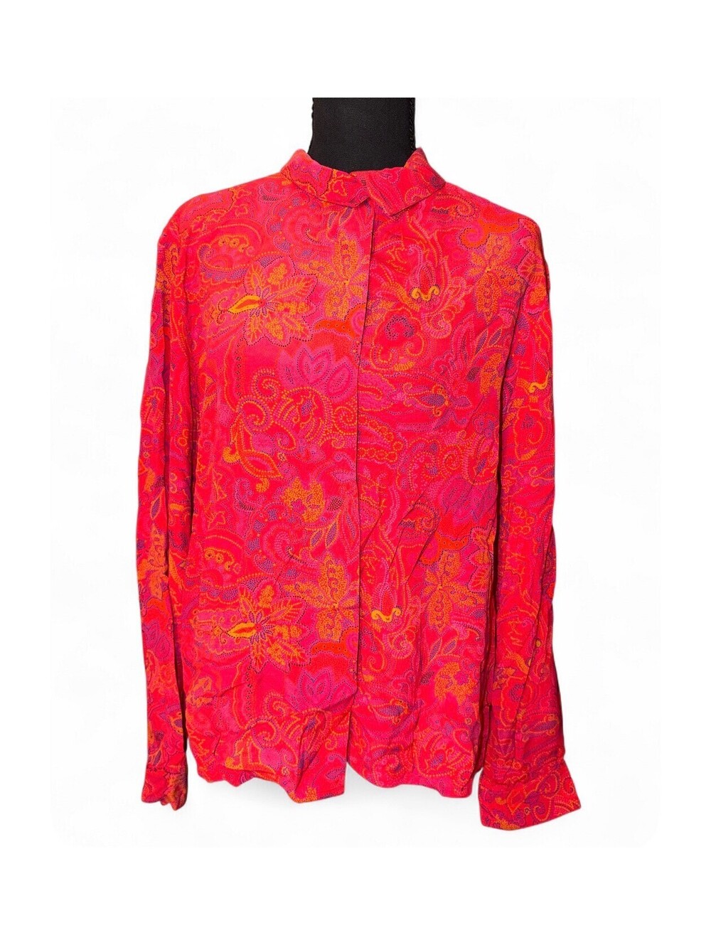 Vintage 90s Evan-Picone Red Paisley Rayon Button-Down Blouse - Size 10